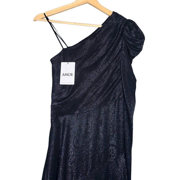 AMUR Esmerelda Asymmetric One-Shoulder Shimmer Maxi Formal Gown Black Size 0 - Picture 5 of 13
